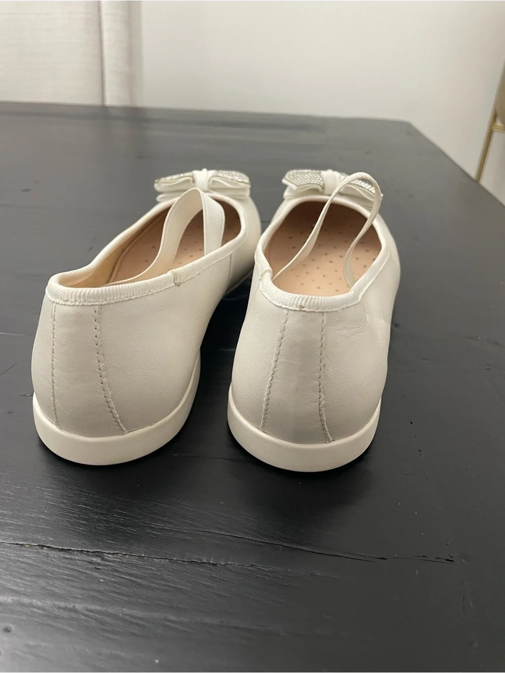 Geox Ivory Plie Ballet Flats with Rhinestone Bow